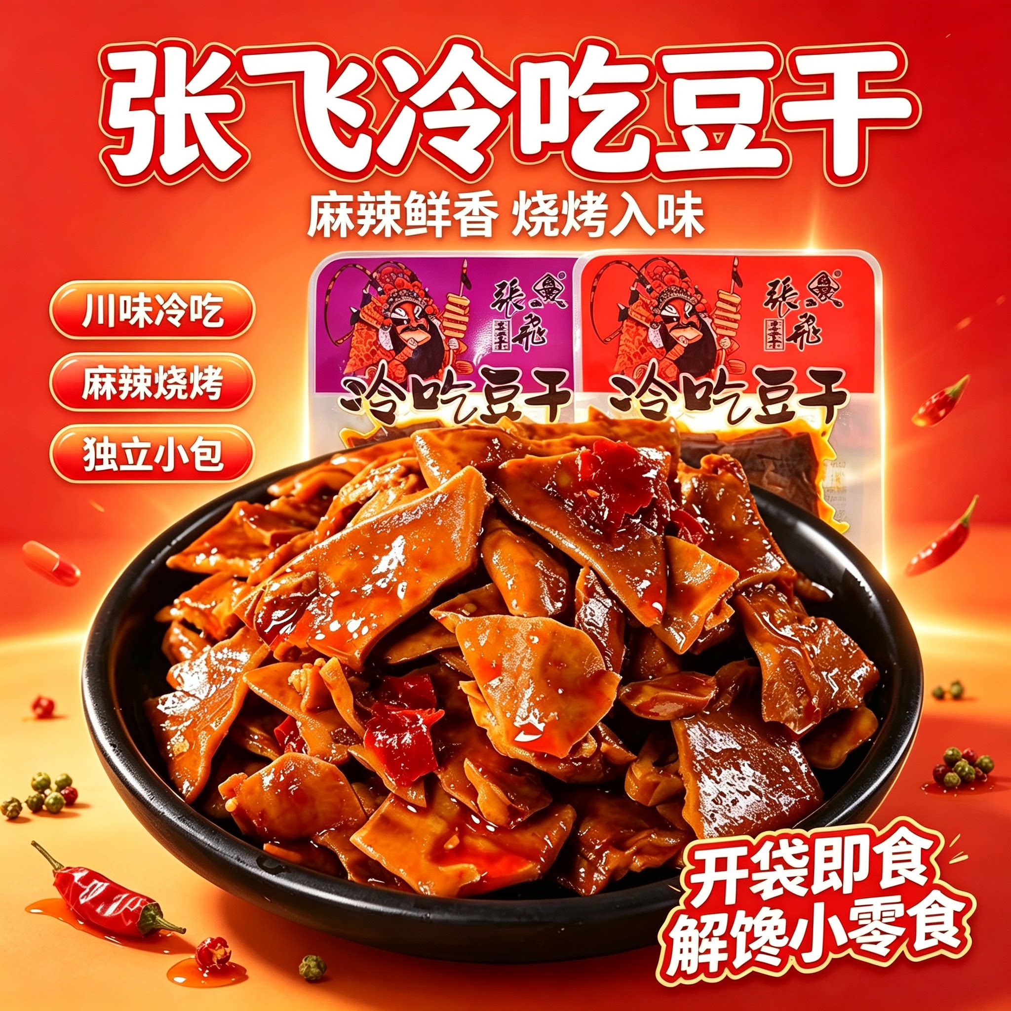 张飞冷吃豆干四川重庆特产独立小包烧烤麻辣卤豆干休闲解馋小零食