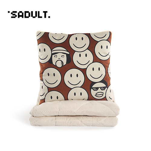 SADULT可爱笑脸棕方形抱枕被