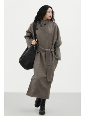 Oase张点 天然无染色100%纯牦牛绒斜门襟直插袋极简大衣外套