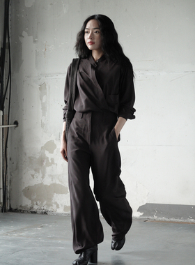 Oase张点 100%桑蚕丝双绉 定染绛紫色 极简斜扣衬衫/拉腿裤