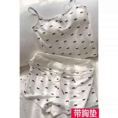 甜美蝴蝶结吊带睡衣2025新款女款两件套夏季家居服可外穿时尚洋气