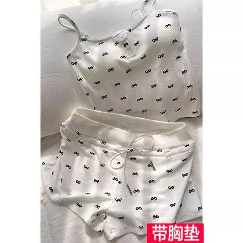 甜美蝴蝶结吊带睡衣2025新款女款两件套夏季家居服可外穿时尚洋气