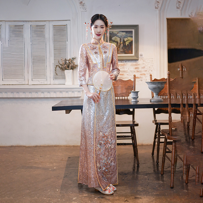 修身秀禾服新娘结婚礼服中式婚纱2021新款秋季出阁服渐变粉敬酒服