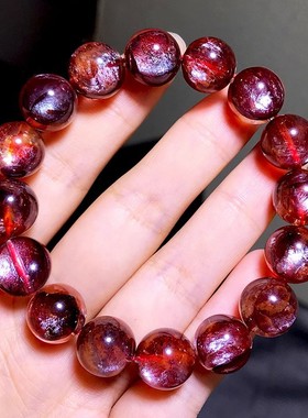 天然红胶花手链 红胶花 异象水晶俏色手串异像水晶鸩羽金鲤鱼手串