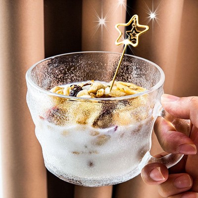 酸奶碗冰川玻璃碗咖啡杯燕麦片早餐家用冲泡藕粉甜品碗大容量带勺