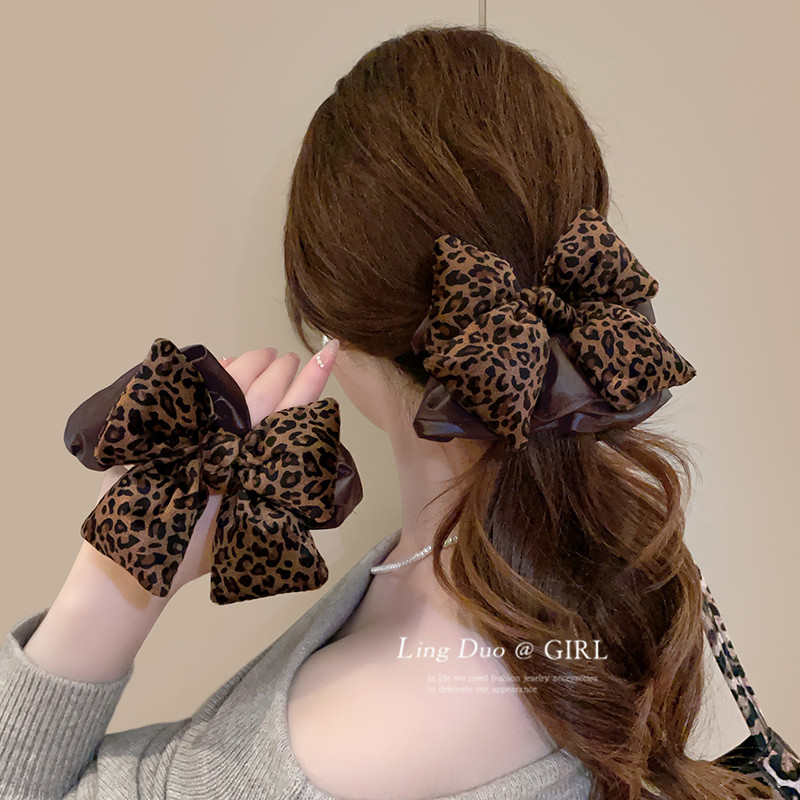 韩系豹纹pu皮蝴蝶结发圈