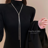 抽拉式 项链女小众轻奢设计高级感蛇骨链简约百搭颈链长款 毛衣链