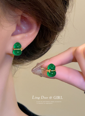 绿色葫芦耳钉女气质独特耳环2025新款爆款中式国风高级感轻奢耳饰