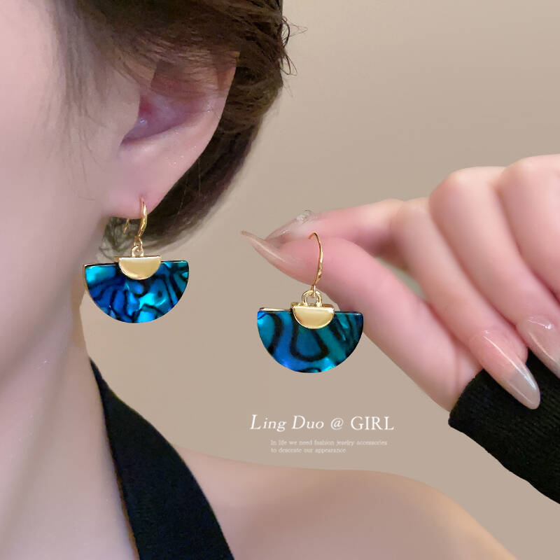 新中式晕彩扇形耳钉女新款耳饰