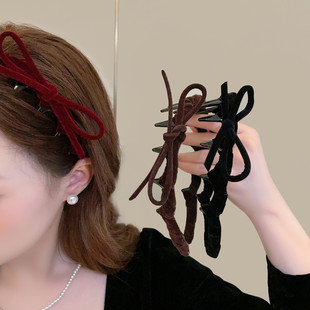 初秋丝绒布艺长齿齿波浪发箍女新款侧边蝴蝶结头箍百搭高颅顶发饰