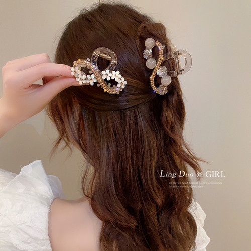 日韩合金材质珠珠花朵发夹抓夹