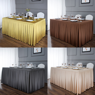 定制会议桌布餐桌台布长方形桌套罩酒店桌裙签到展会活动锦锻台裙