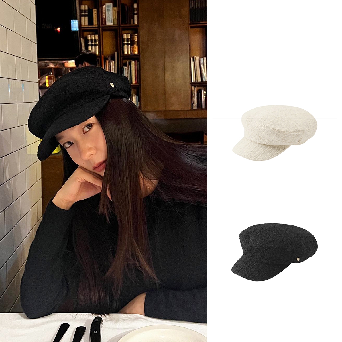 郑秀晶同款帽子CA4LA小香风报童帽女大头围秋冬羊毛呢保暖鸭舌帽