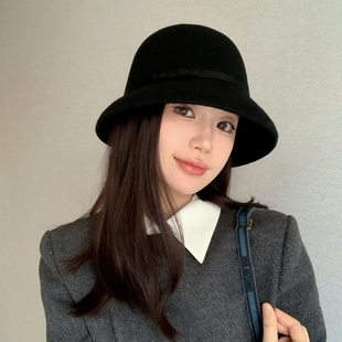 fever同款帽子CA4LA日本复古羊毛礼帽女秋冬圆顶毡帽毛呢渔夫帽子