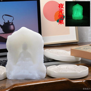 自发光龙门石窟鱼缸造景菩萨佛像摆件桌面机箱装饰创意生日礼物