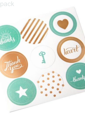 l圆形贴纸 粉蓝橙色Thank you封口贴 条纹波点贴纸 礼物纸袋贴x