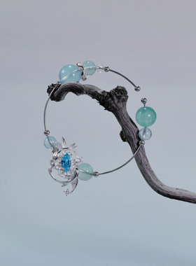 ERSHI尔时｜泽隐 原创设计海蓝宝祖母晶925银简约可拆卸吊坠手镯