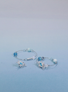 ERSHI尔时｜汐屿 原创设计海蓝宝月光石925银可拆卸手镯手串礼物