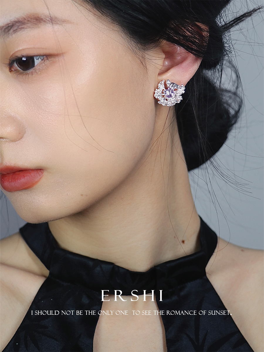 尔时八月花神紫水晶纯银紫薇耳钉