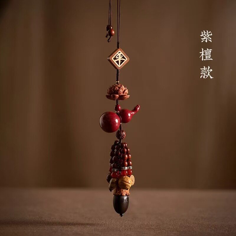 紫檀木葫芦出入平安后视镜车挂