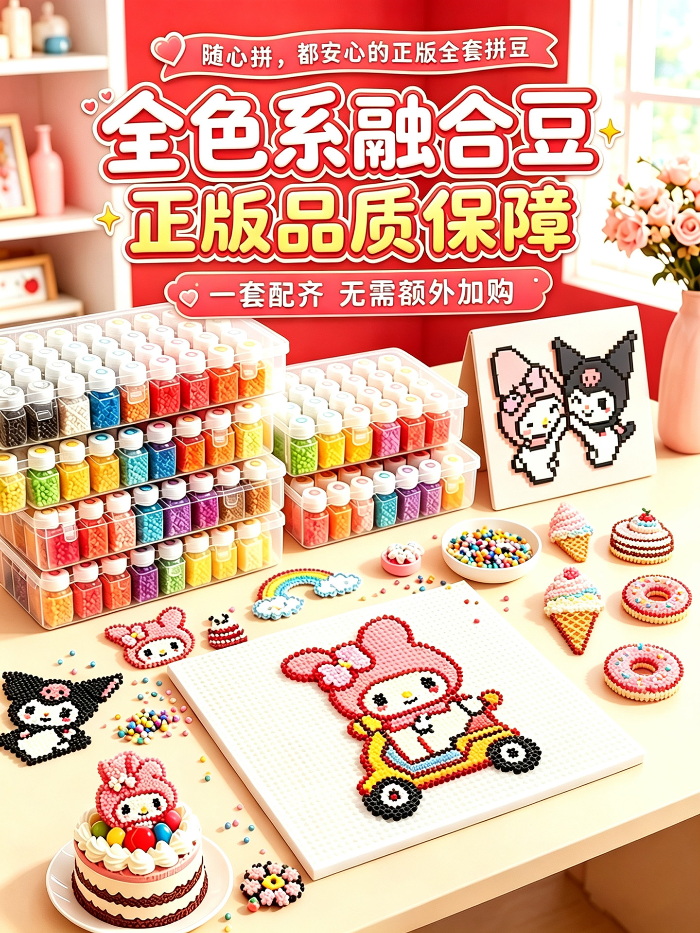 拼豆套装全套工具diy手工材料包融合豆正版礼盒大礼包女生日礼物