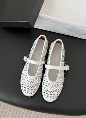 cocy法式镂空玛丽珍鞋女平底真皮浅口串珠单鞋芭蕾舞鞋不累脚2026