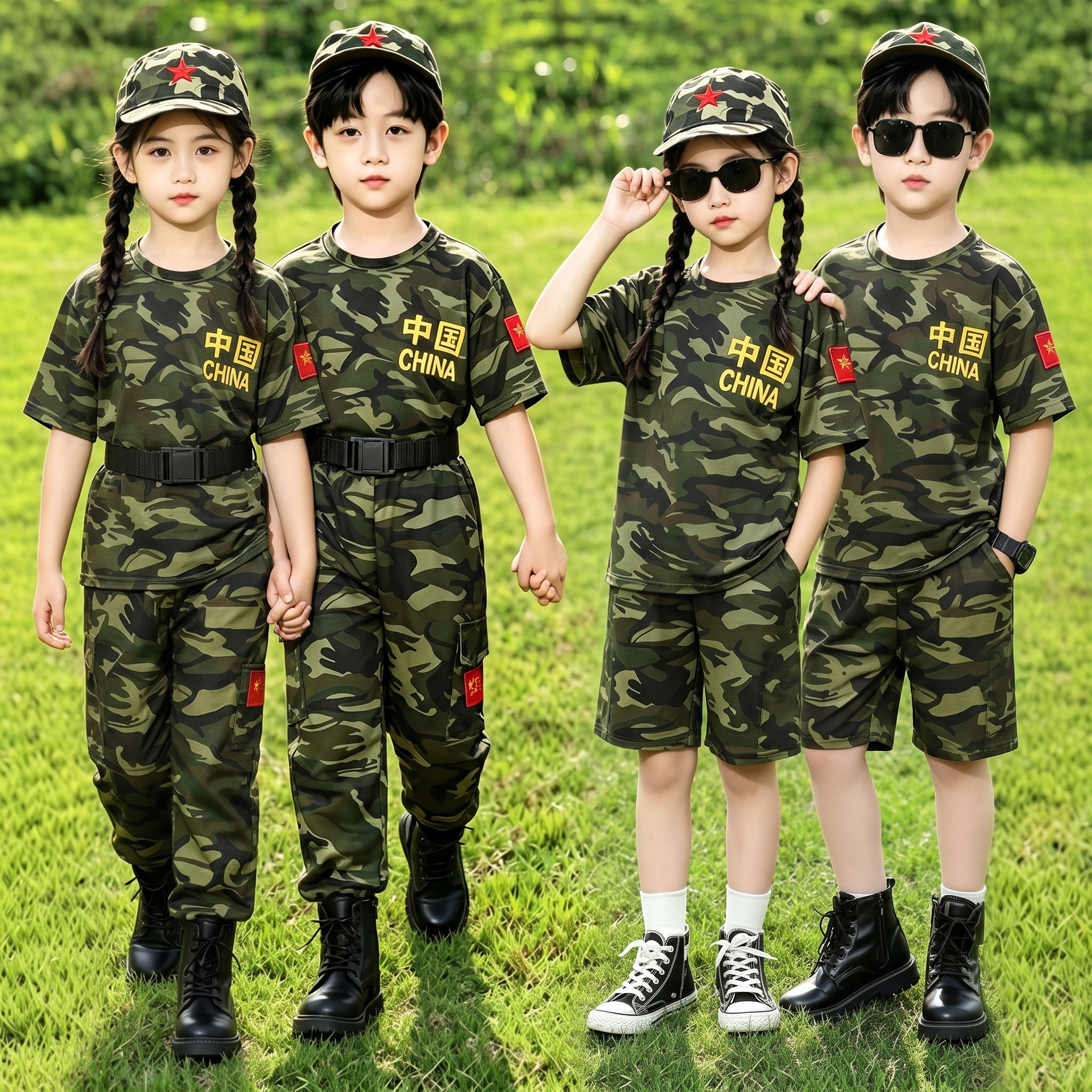 迷彩服儿童套装短袖男童特种兵演出服小学生军训幼儿园表演服套装