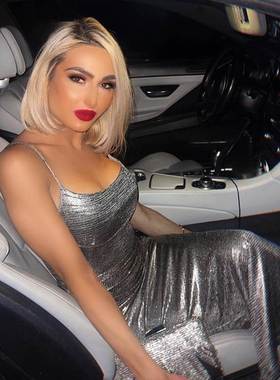 过渡性感ZONE银/紫色低胸吊带长裙网红辣妹轰趴聚会派对party礼服