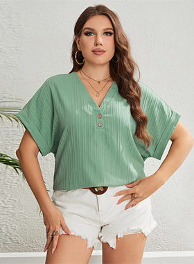 Summer plus size women loose tops casual fashion blouse 上衣
