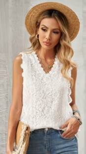 夏季新款欧美街头薄纱蕾丝衫 V领套头宽松休闲外穿打底无袖背心女