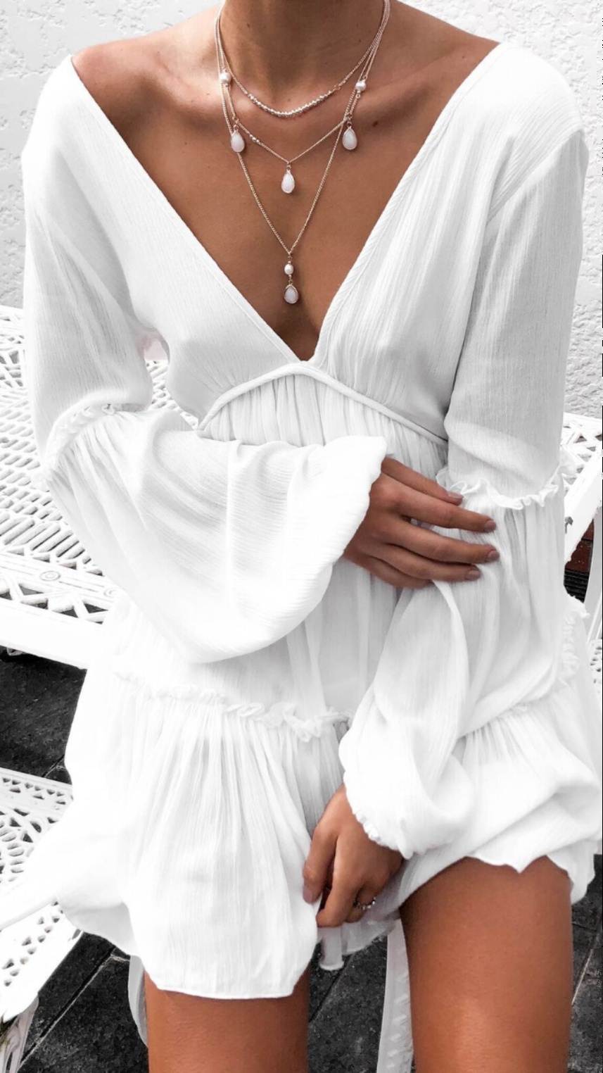 速卖通ebay亚马逊欧美范外贸时尚 新款白色V领灯笼袖公主连衣裙潮