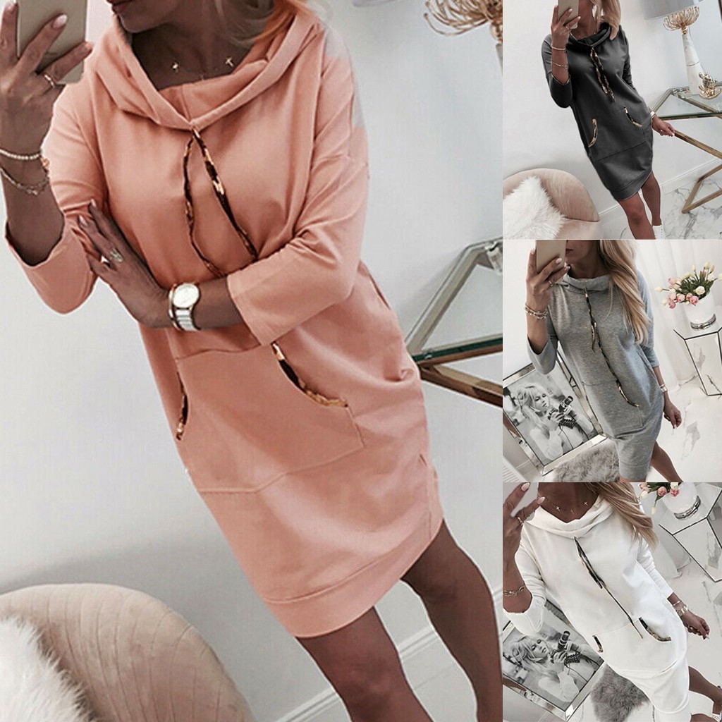 Hoodie Solid Hooded Dresses Simplicity All-Match Dress