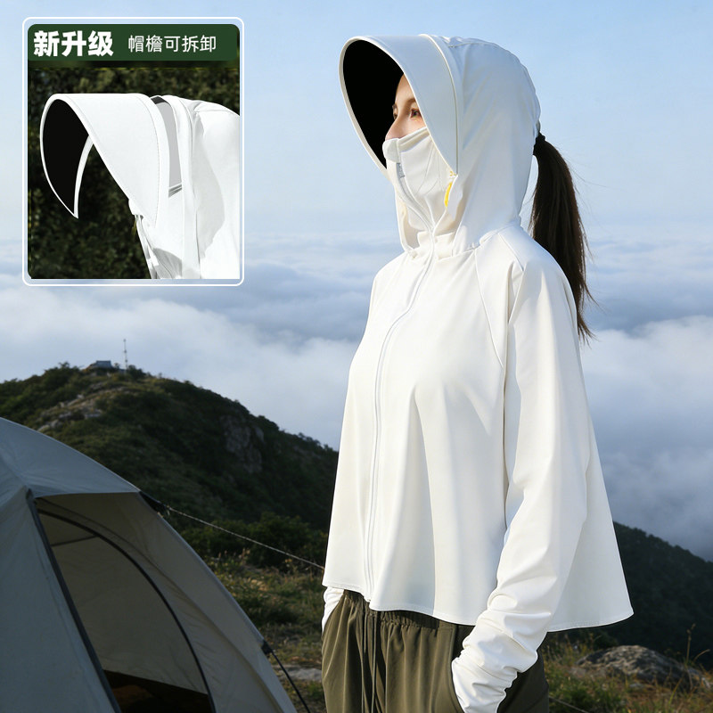 防晒衣女2026新款夏季防紫外线UPF50+轻薄透气大帽檐黑胶防晒服