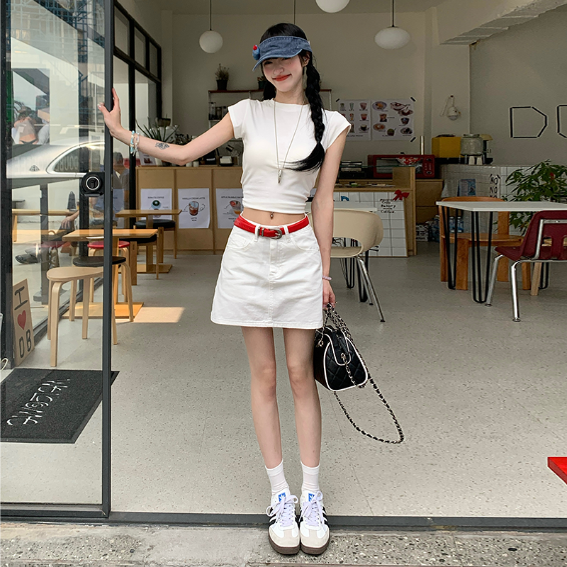白色牛仔半身裙短裙女夏季2026新款高腰显瘦防走光a字裙包臀裤裙