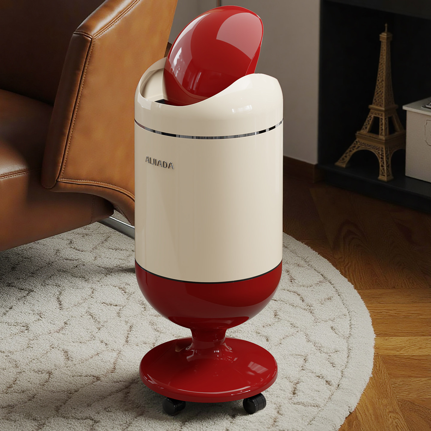 客厅垃圾桶专用家用2025新款厨房卧室高颜值带盖可移动免弯腰高脚