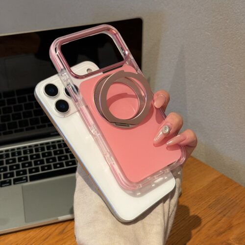 恩王 新款少女粉简约360度旋转支架苹果18promax手机壳适用于iPhone17pro手机专用十七max简约透明十八防摔套