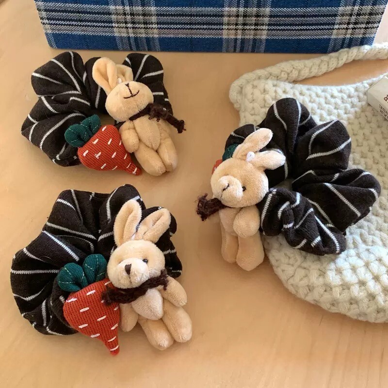 新款～森系针织胡萝卜小兔子发绳少女可爱甜美白裙花朵发绳发圈