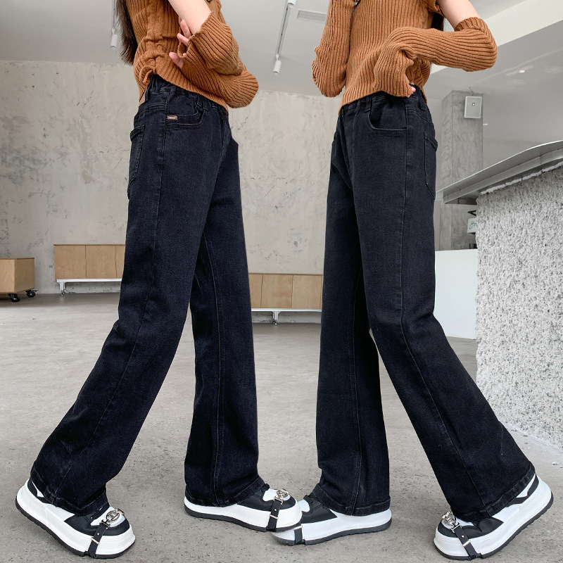 女童牛仔长裤秋冬季儿童秋装裤子2025新款中大童加绒休闲微喇叭裤