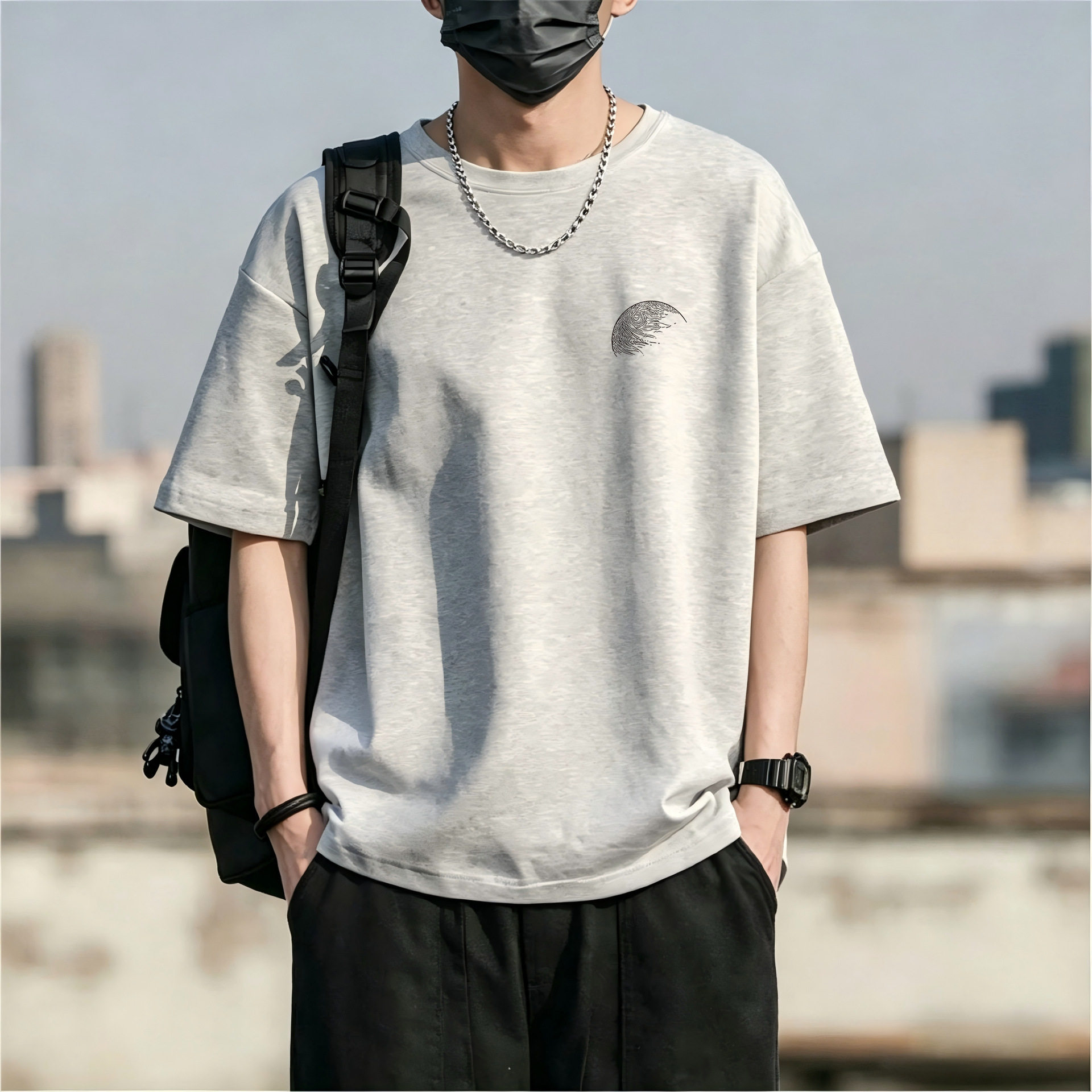 潮牌纯棉短袖t恤男宽松圆领夏季情侣百搭透气舒适打底衫