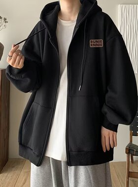 开衫连帽卫衣男装春秋2025新款美式复古潮牌重磅夹克外套oersize