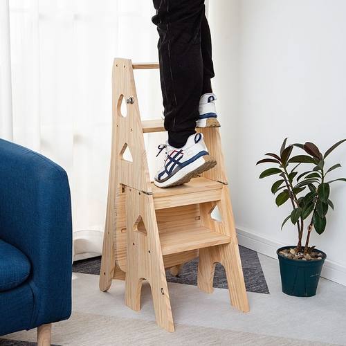 实木松木梯子家用折叠梯椅凳子两用椅子登高踏板多功能人字梯家庭