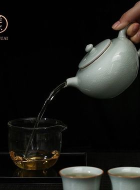 廷怀窑 汝窑茶壶 陶瓷茶壶大号单壶大容量天青色家用泡茶壶高档