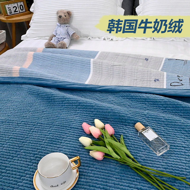 韩国可机洗棉榻榻米双面绒床盖