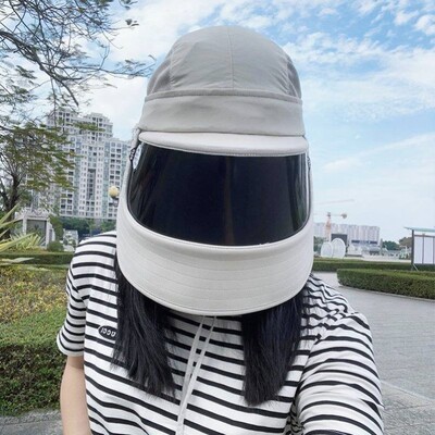 医美夏季防晒帽大帽檐一体面罩遮全脸骑车吹不翻专业级遮阳女