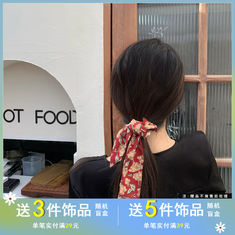 网红新潮发绳复古港风撞色丝巾