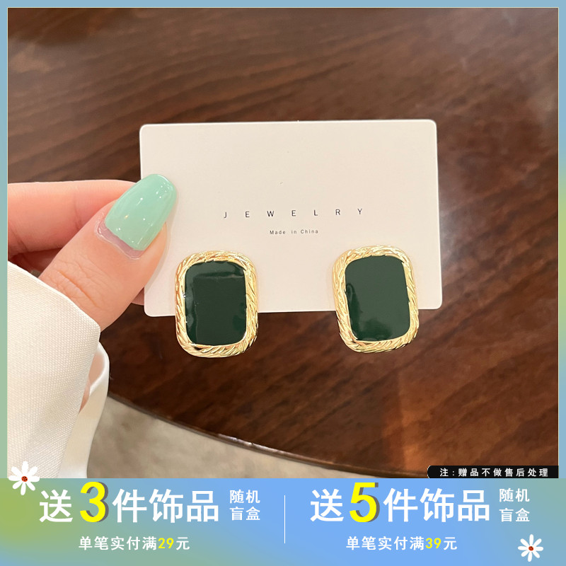 觅韩S925银针复古方形几何耳钉简约气质耳饰新潮款时尚耳环女4974