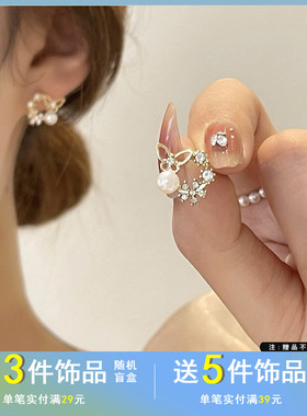 S925银针韩国气质甜美镶钻耳钉时尚夏季蝴蝶耳环ins风耳饰品5387