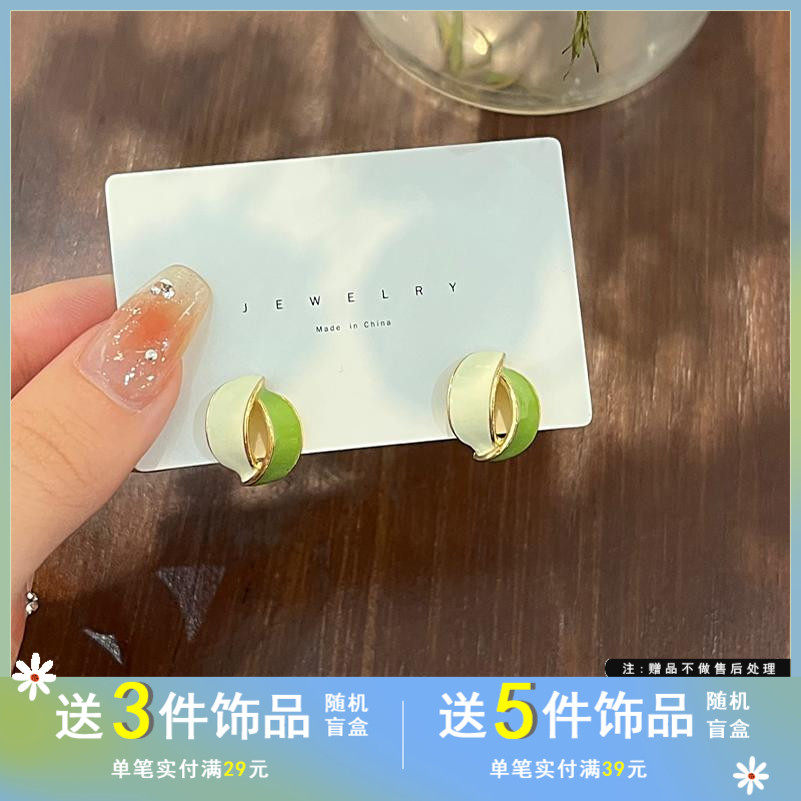 觅韩S925银针ins风撞色拼接耳钉个性小巧耳饰女气质简约耳环5110