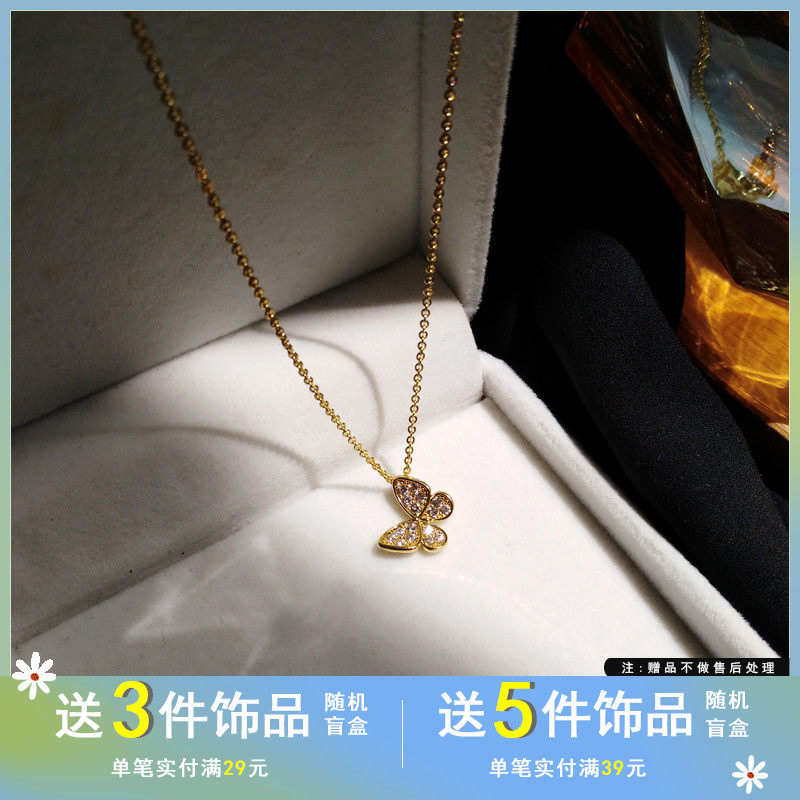 环保铜材镶钻蝴蝶项链气质镀真金锁骨链简约淑女夏季新款颈链2142