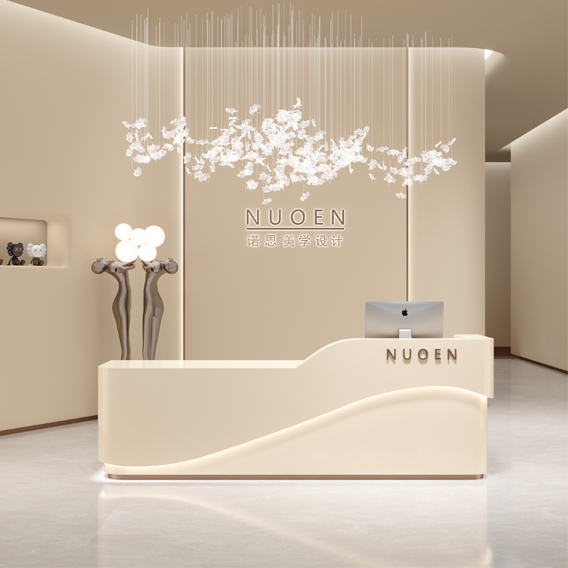 美容院收银台简约现代服装店弧形吧台柜舞蹈室艺术前台公司接待台